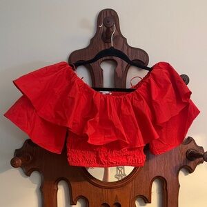 Olivaceous Red Ruffle Crop Top